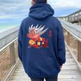 Year Of The Dragon Chinese Zodiac Animal Horoscope Red Seal Women Oversized Hoodie Back Print Navy Blue