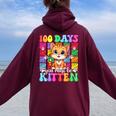 100Th Day Of School You Must Be Kitten Cat Lover Groovy Women Oversized Hoodie Back Print Maroon