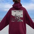 Alien UFO Raccoon Women Oversized Hoodie Back Print Maroon