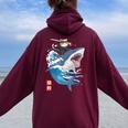 Anime Cat Shark Japanese Cat Kawaii For Kid Women Oversized Hoodie Back Print Maroon