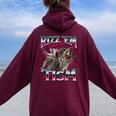 Autism Meme Oversized Hoodie for Women | Cozy Back Print Racoon Design Maroon