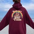 Autism Raccoon Oversized Hoodie for Women | Fun Back Print Maroon