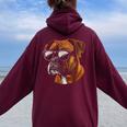 Boxer Dog Sunglasses Dog Mom Dad Women Oversized Hoodie Back Print Maroon
