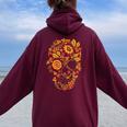 Calavera Khokhloma Women Oversized Hoodie Back Print Maroon