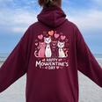 Cat Lover Kitten Happy Valentine Day Kid Women Oversized Hoodie Back Print Maroon