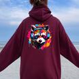 Colorful Raccoon Hoodie | Retro Oversized Women's Style - Back Print Maroon