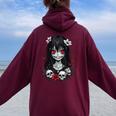 Creepy Kawaii Goth Girl Horror Anime Aesthetic Women Oversized Hoodie Back Print Maroon