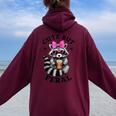 Cute Feral Raccoon Women's Oversized Hoodie - Colorful Back Print Maroon