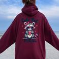 Cute Raccoon Oversized Hoodie for Women - Funny Summer Back Print Maroon