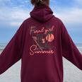 Feral Girl Summer Oversized Hoodie - Raccoon Vacation Design Maroon