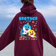 Brother Of The Birthday Family Shark Birthday Boy Girl Women Oversized Hoodie Back Print Maroon