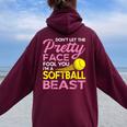 Softball Girl With Pretty Face Women Oversized Hoodie Back Print Maroon