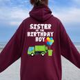 Garbage Truck Sister Birthday Boy Balloons Birthday Party Women Oversized Hoodie Back Print Maroon