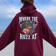 Where The Huzz At Cat Meme Retro Humor Joke Sarcastic Women Oversized Hoodie Back Print Maroon