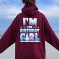 I'm The Birthday Girl Winter Snowflake Matching Family Women Oversized Hoodie Back Print Maroon
