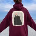 Japanese Anime Cute Cat Heart Kawaii Black Cat Heart Girls Women Oversized Hoodie Back Print Maroon