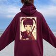 Japanese Gothic Kawaii Anime Samurai Cat Mom Woman Girls Women Oversized Hoodie Back Print Maroon