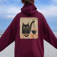 Kawaii Cat Eating Sushi Japanese Anime Cute Sushi Cat Girls Women Oversized Hoodie Back Print Maroon