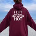 I Lift Because My Wife Is Hot Gym Lover Fitness Women Oversized Hoodie Back Print Maroon
