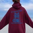 Moody Raccoon Oversized Hoodie for Women - Funny Back Print Design Maroon