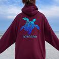 Nassau Bahamas Vintage Retro Tribal Sea Turtle Vacation Women Oversized Hoodie Back Print Maroon