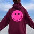 Pink Smile Face Cute Happy Peace Smiling Face Girls Women Oversized Hoodie Back Print Maroon