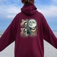 Raccoon 3 Racoons Howling At Moon Weird Cursed Women Oversized Hoodie Back Print Maroon