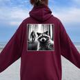 Raccoon & Bigfoot Selfie Women's Oversized Hoodie | Back Print Maroon