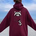 Raccoon Carton Oversized Hoodie | Casual Women's Sleeve Back Print Maroon