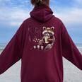 Raccoon Coffee Lover Women's Vintage Hoodie - Oversized & Back Print Maroon