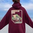 Raccoon Dreams Oversized Hoodie - Back Print Women’s Shirt Maroon