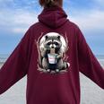 Raccoon Eating Instant Noodle Cup For Women Men Women Oversized Hoodie Back Print Maroon