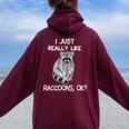 Raccoon Love Oversized Hoodie for Women - Back Print | Cozy & Stylish Maroon