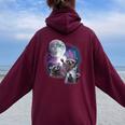 Raccoon Moon Howling Women's Oversized Hoodie | Back Print Design Maroon