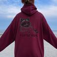 Raccoon & Moon Oversized Women's Hoodie - Back Print Trash Panda Style Maroon