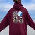 Raccoon Moon Women’s Oversized Hoodie | Whimsical Back Print Maroon