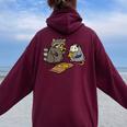 Raccoon & Opossum Pizza Street Cats Hoodie | Unisex Oversized Back Print Maroon