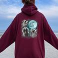 Raccoon Shirt 3 Racoons Howling At Moon Weird Cursed Women Oversized Hoodie Back Print Maroon
