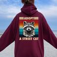 Raccoon Vintage Retro Hoodie - Unisex Oversized Back Print Maroon