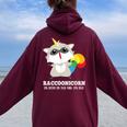 Racoonicorn Trash Panda Raccoon With Unicorn Horn Women Oversized Hoodie Back Print Maroon