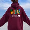 Reading Freadom Freedom Book Lover Bookworm Men Women Kids Women Oversized Hoodie Back Print Maroon