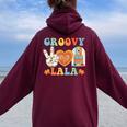 Retro Groovy Lala Grandma Hippie Family Matching Women Oversized Hoodie Back Print Maroon