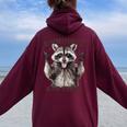 Retro Raccoon Feral Oversized Women's Hoodie | Summer Style Maroon