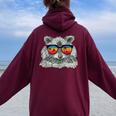 Retro Raccoon Oversized Hoodie - Sunglasses Design for Animal Lovers Maroon