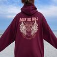 Rock And Roll Guitarraintage Rock Música Women Oversized Hoodie Back Print Maroon