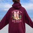 Rounding Up 100 Days Of School Pink Coquette Bow Teacher Women Oversized Hoodie Back Print Maroon