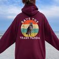 Save the Trash Panda Raccoon Hoodie - Retro Sunset Hoodie for Women Maroon