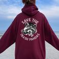 Save The Trash Pandas Raccoon Oversized Back Print Hoodie for Women Maroon