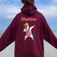 Shakira Nombre Personalizado Cumpleaños Dabbing Unicorn Queen Women Oversized Hoodie Back Print Maroon