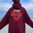 Spider Mom Mother's Day Matching Family Birthday Women Oversized Hoodie Back Print Maroon